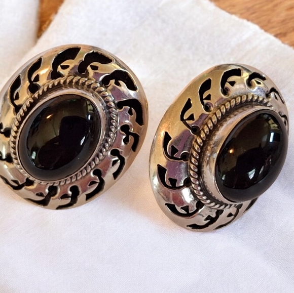 Vintage Sterling Silver 925 Onyx Taxco Stud Earrings 8 grams - Picture 7 of 16